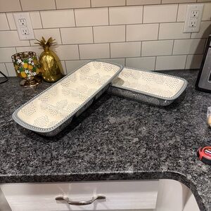 Elegant Cream and Gray Floral Tray Set of TWO